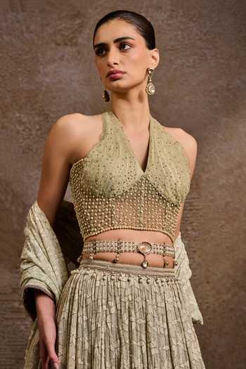 Tarun Tahiliani Jewelled Brooch Woven Belt 