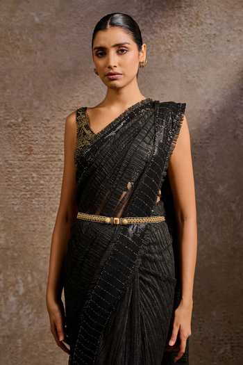 Tarun Tahiliani Woven Pearl & Crystal Jewelled Brooch Belt 