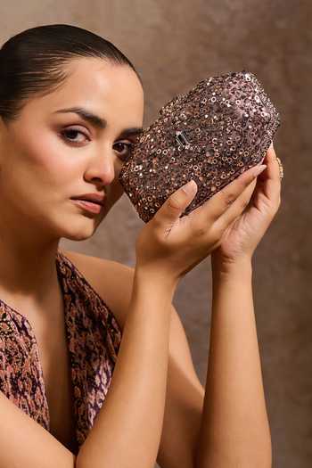 Tarun Tahiliani Sequin Embroidered Octagonal Clutch 