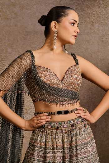 Tarun Tahiliani Crystal Jewelled Brooch Belt 