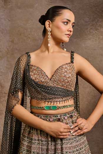 Tarun Tahiliani Crystal Jewelled Brooch Belt 