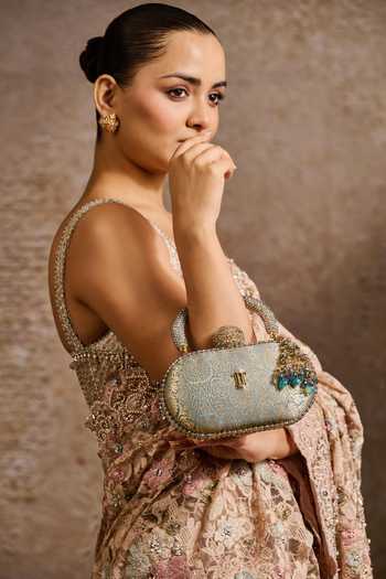 Tarun Tahiliani Bead Embellished Brocade Clutch Bag 