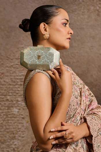 Tarun Tahiliani Octagon Shaped Brocade Sling Clutch Bag 