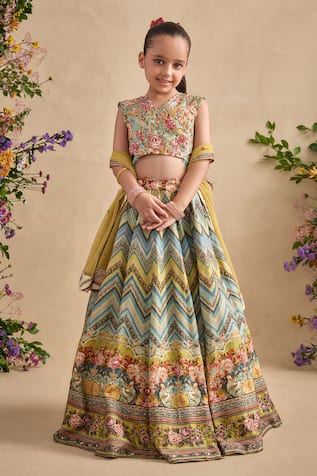 Kalista Pavika Floral & Chevron Print Lehenga Set 