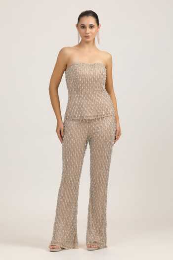 Bling Empire Crystal Mesh Strapless Top & Trouser Co-ord Set 
