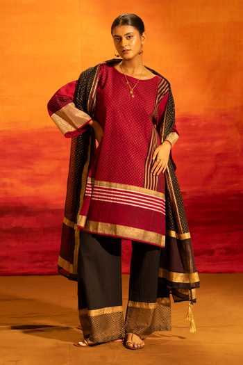 BANANA labs Woven Stripe Kurta & Palazzo Set 
