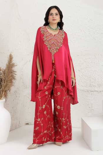 BAIDEHI Embroidered Cape Palazzo Set 