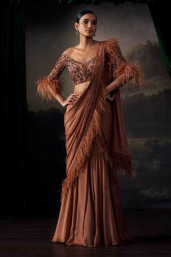 Ohaila Khan Embroidered Blouse With Pre-Draped Saree 