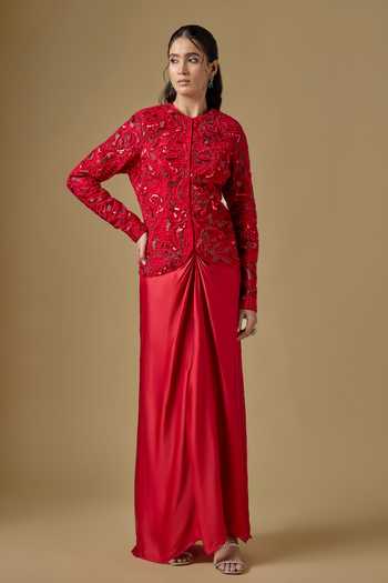 Asaga Torrin Abstract Embroidered Jacket With Draped Skirt 