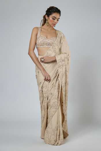 Masumi Mewawalla Resham & Aari Embroidered Pre-Draped Saree Set 