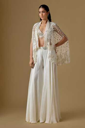 Asaga Seanna Abstract Embroidered Cape Sharara Set 