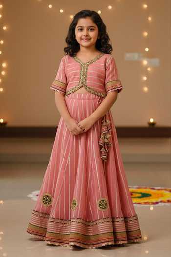 MINIME ORGANICS Striped Gota Embroidered Lehenga & Blouse Set 