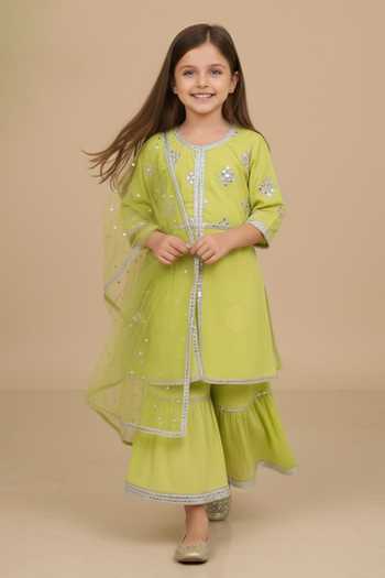 MINIME ORGANICS Embroidered Kurta Sharara Set 