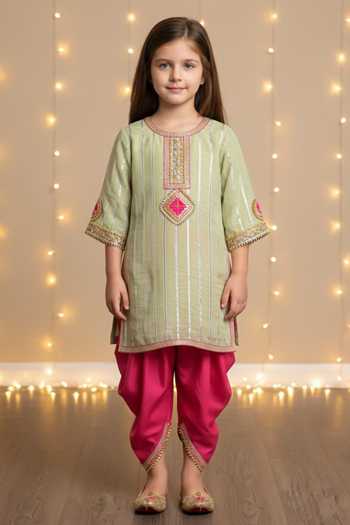 MINIME ORGANICS Gota Embroidered Kurta & Dhoti Pant Set 