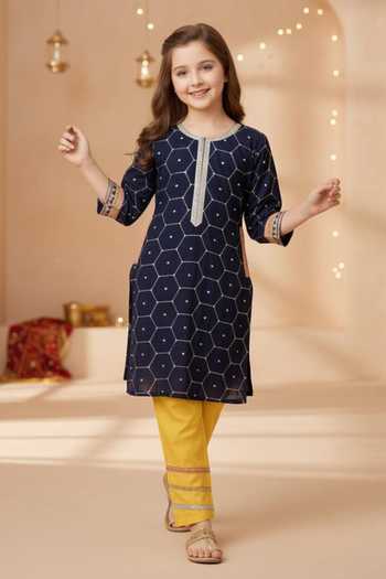 MINIME ORGANICS Geometric Print Kurta & Salwar Set 