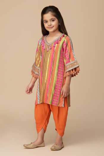 MINIME ORGANICS Striped Pattern Kurta & Dhoti Pant Set 