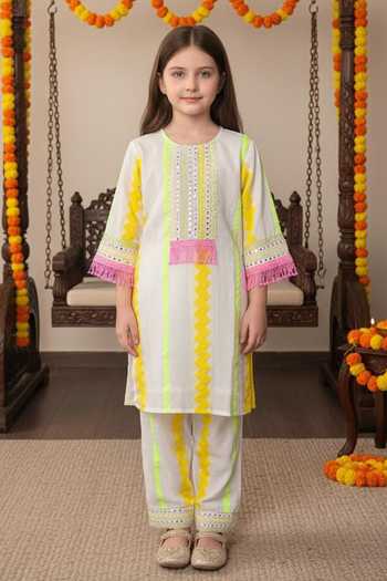MINIME ORGANICS Mirror Lace Embellished Kurta & Salwar Set 