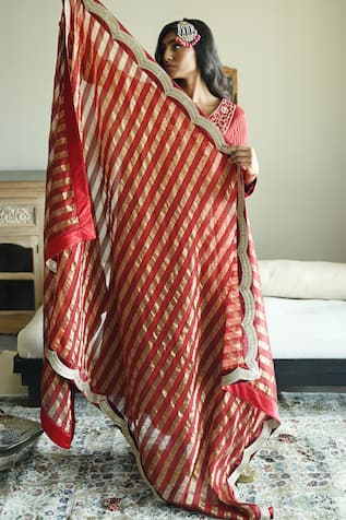 Shorshe Clothing Lakeerein Stripe Tissue Embroidered Dupatta 