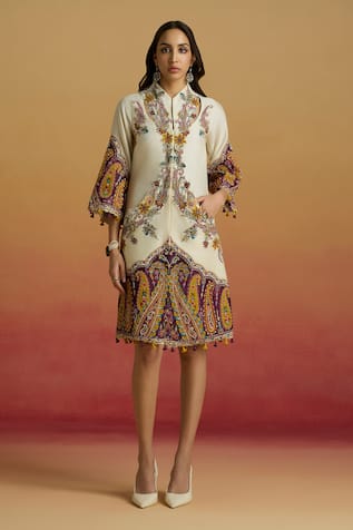 Chandrima Colorblock Paisley Embroidered Dress 