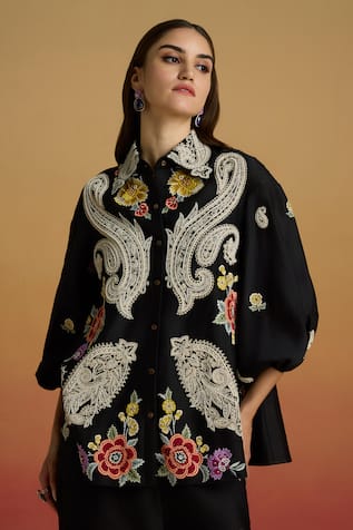 Chandrima Black Contrast Paisley Shirt 
