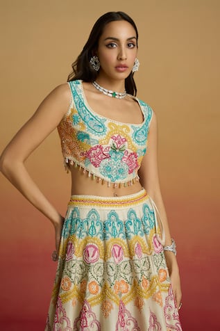Chandrima Ivory Multicolour Paisley Cord Work Bustier 