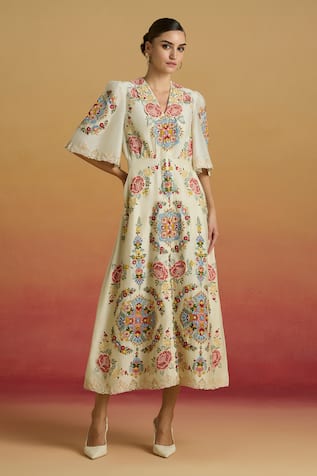 Chandrima Floral Thread Work Embroidered Dress 