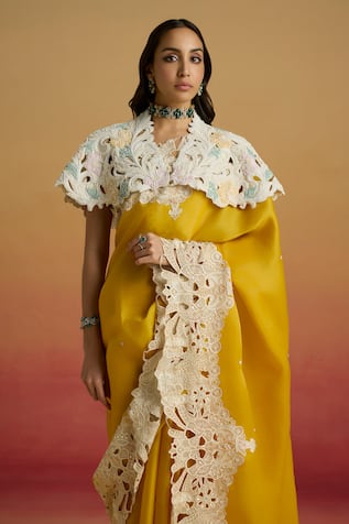 Chandrima Ivory Cord & Bead Work Cape 