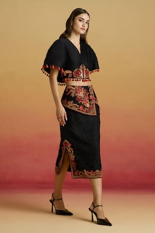 Chandrima Black Asymmetric Layered Skirt 