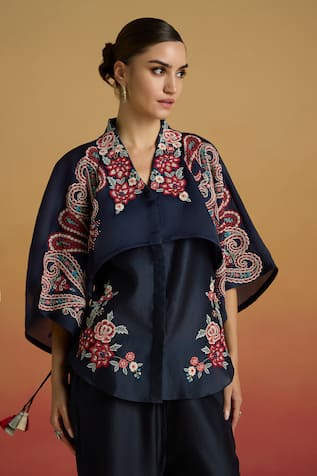 Chandrima Indigo Paisley Layered Shirt 