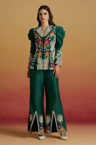 Chandrima Emerald Contrast Cord Work Panelled Jacket 