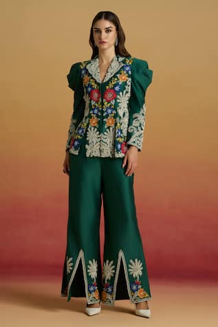 Chandrima Emerald Contrast Cord Work Bell Bottom Pant 