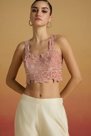 Chandrima Old Rose Embroidered Bustier 