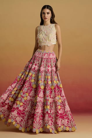 Chandrima Hot Pink Contrast Thread Work Lehenga 