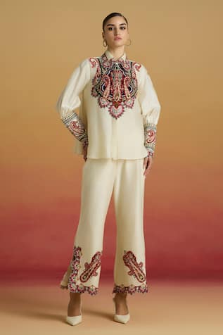 Chandrima Ivory Paisley Applique Pant 