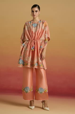 Chandrima Apricot Floral Sheer Detail Pant 