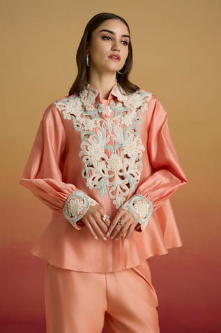 Chandrima Apricot Contrast Cord Work Shirt 