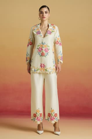 Chandrima Ivory Thread Work & Beadwork Pant 