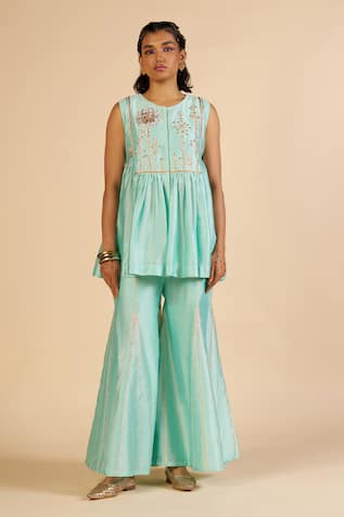 Gulabo By Abu Sandeep Embroidered Chanderi Flared Pant 