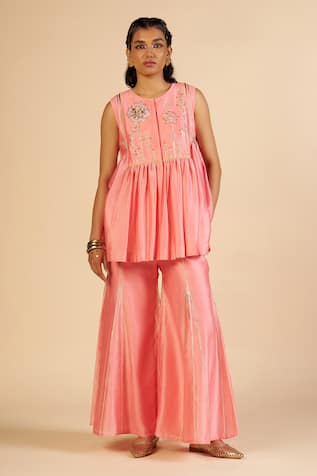 Gulabo By Abu Sandeep Chanderi Embroidered Flared Pant 