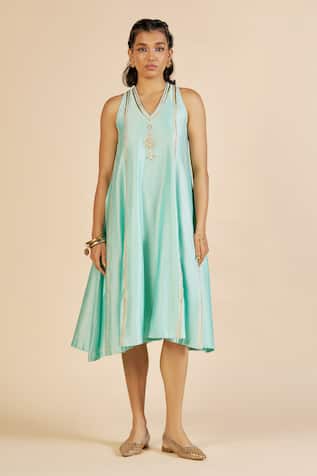 Gulabo By Abu Sandeep Chanderi Embroidered Midi Dress 