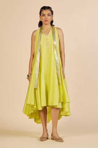 Gulabo By Abu Sandeep Chanderi Embroidered Tiered Midi Dress 