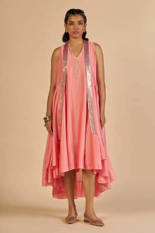 Gulabo By Abu Sandeep Chanderi Embroidered Midi Dress With Sequin Detail 