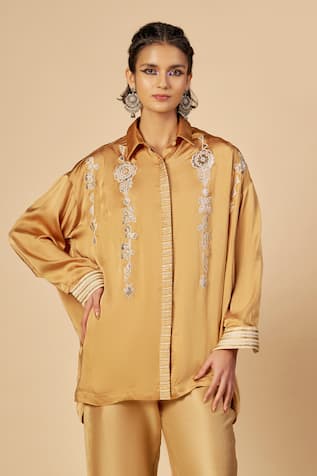 Gulabo By Abu Sandeep Chanderi Embroidered Shirt 