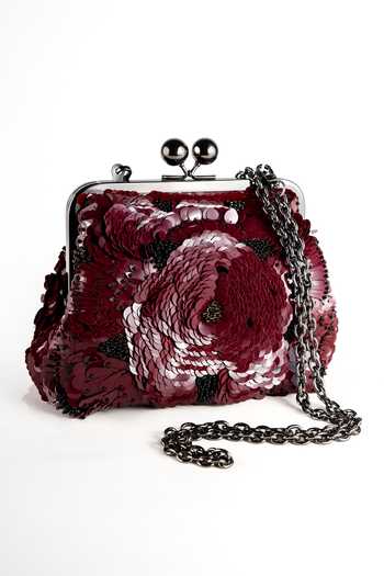 Nupur Kanoi Carmela Burgundy Hand Embroidered Clutch 