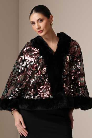 Dusala Sequin Floral Embellished Cape 