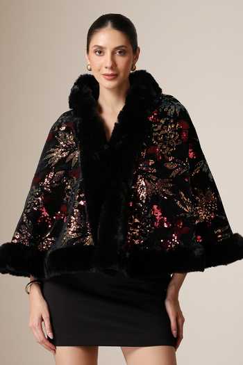 Dusala Floral Sequin Embellished Cape 
