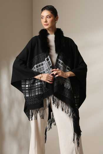 Dusala Vegan Fur Checkered Cape 