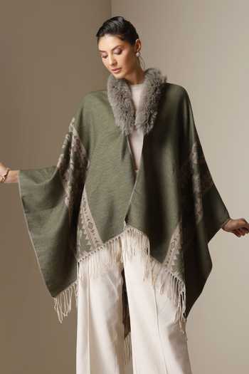 Dusala Ethnic Pattern Vegan Fur Cape 