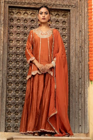 Amoree by Shikha Chaudhry Embroidered Scalloped Kurta Sharara Set 