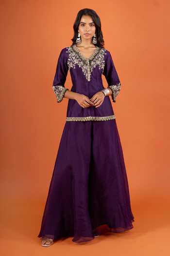 Prisho Embroidered Peplum Kurta With Sharara 